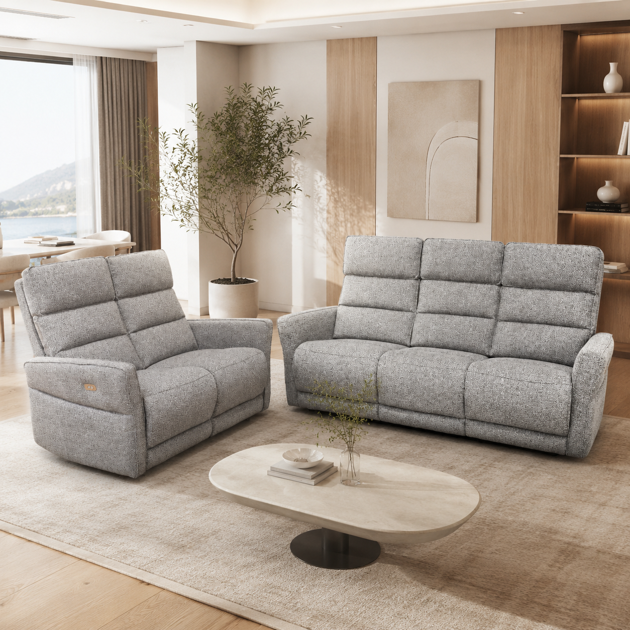 Modern Single Power Recliner Sofa Chair Textured Gray Fabric with USB Port Comfortable Living Room Furniture