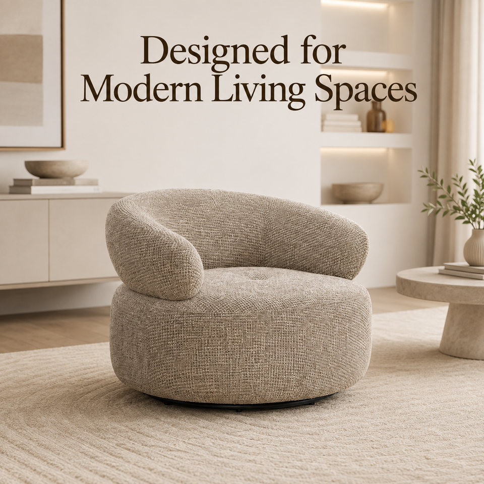 Modern Beige Fabric Lounge Chair Round Barrel Accent Sofa Chair for Living Room Hotel Bedroom