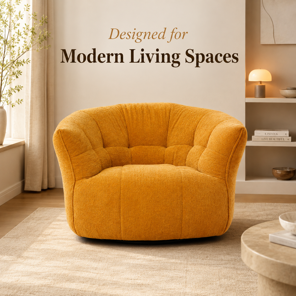 Modern Fabric Armchair Yellow Tufted Accent Chair Single Sofa Chair for Living Room Hotel Bedroom