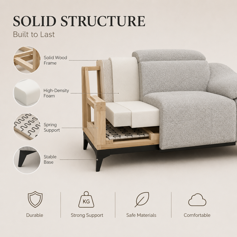 Modern Comfortable Two Seat Recliner Chair Light Grey Textured Tweed Tufted Fabric Sofa Armchair Living Room Home Furniture
