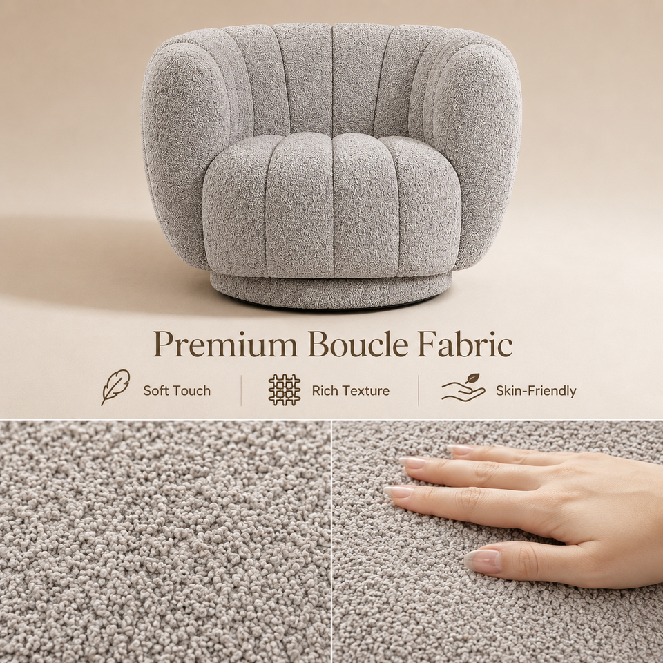 Modern Boucle Fabric Swivel Accent Chair 360 Degree Rotate Oversized Single Sofa Comfortable Upholstered Living Room