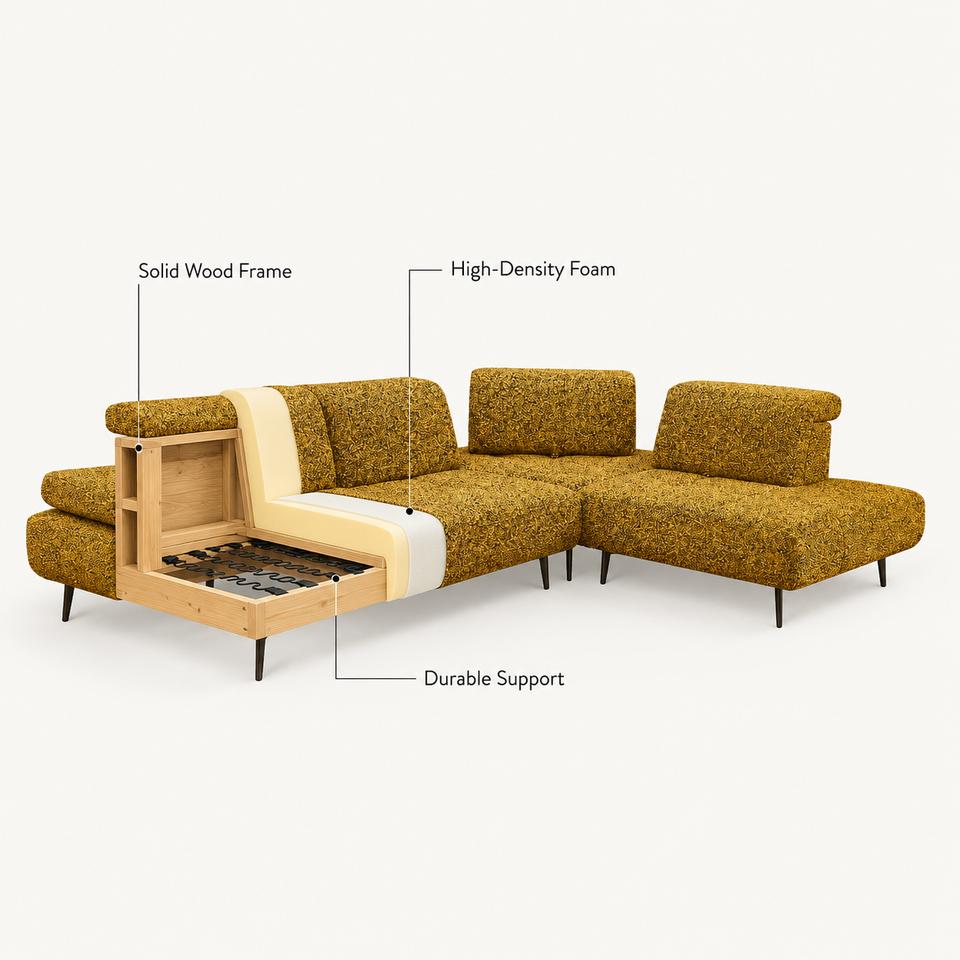 Hot Sale Modern L Shape Fabric Convertible Sectional Sofa 3 Seat Sponge Filled Comfortable Living Room