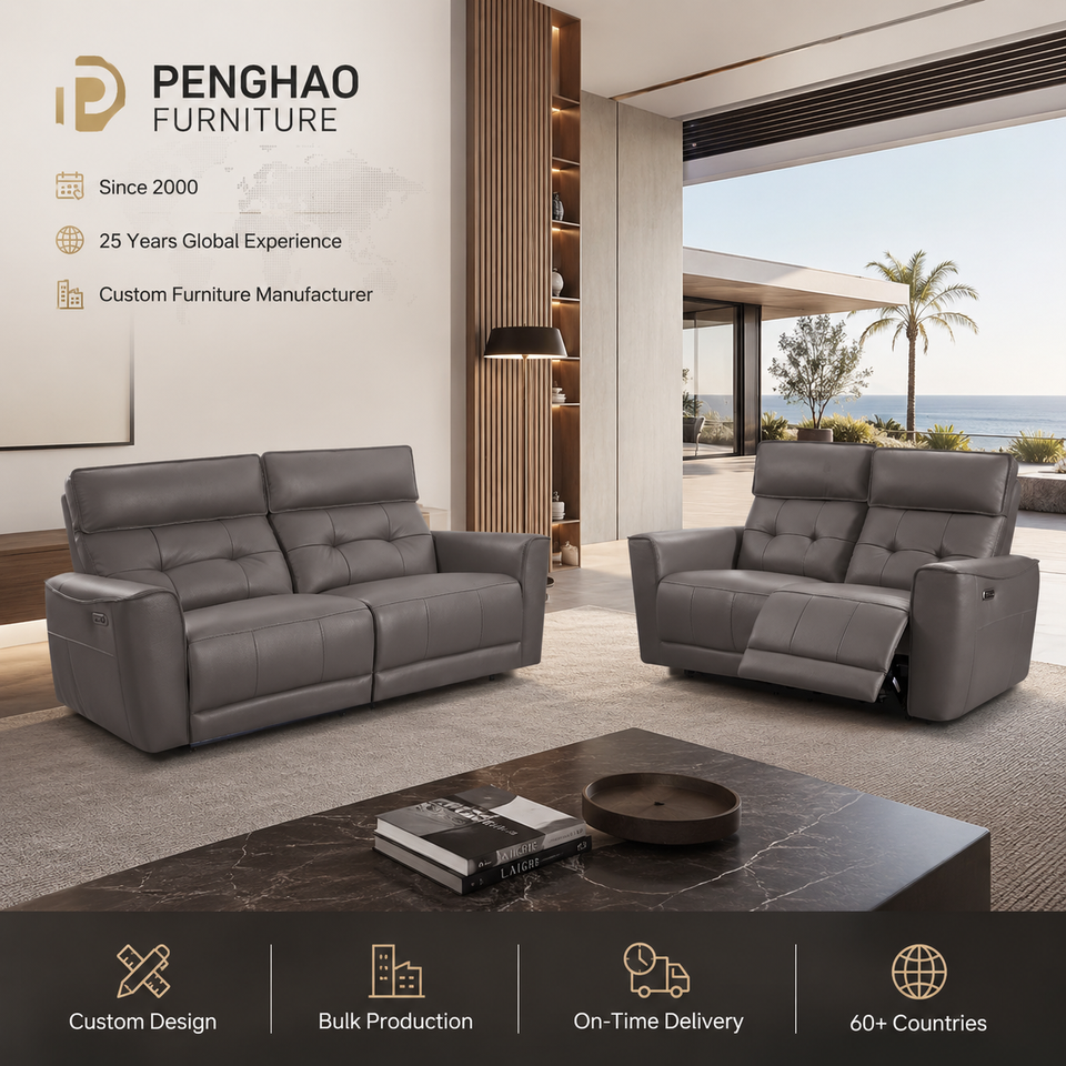 Custom Modern Leather Power Recliner Chair – Single Tufted LED Reclining Armchair | Whole-House Custom Furniture Manufacturer