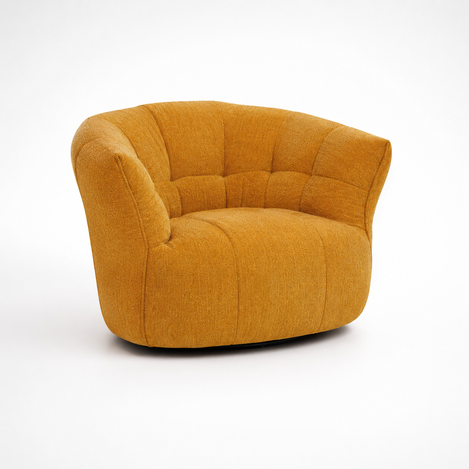 Modern Fabric Armchair Yellow Tufted Accent Chair Single Sofa Chair for Living Room Hotel Bedroom