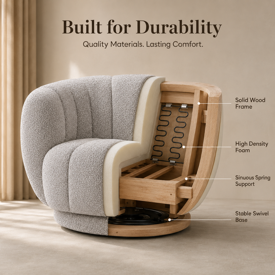 Modern Boucle Fabric Swivel Accent Chair 360 Degree Rotate Oversized Single Sofa Comfortable Upholstered Living Room