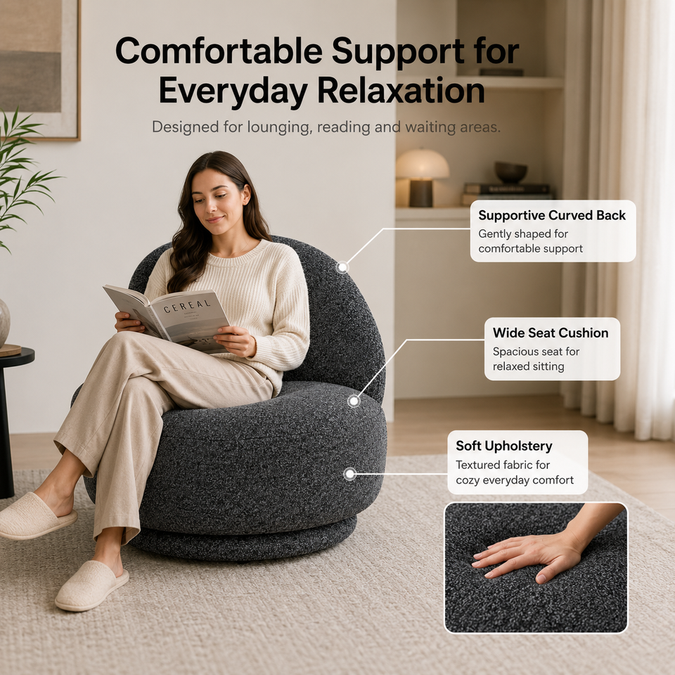 Modern Fabric Swivel Armchair Single Lounge Chair with Backrest for Living Room Hotel