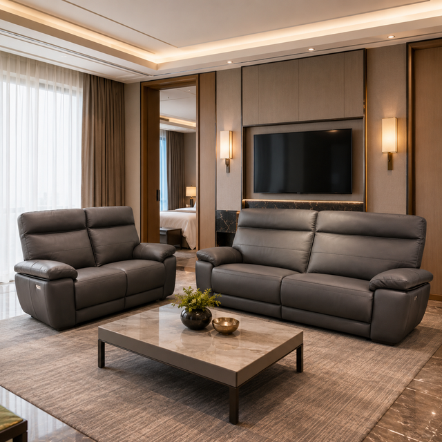 Contemporary Square Leather-look 3-Seater Recliner Sofa for Living Room, Comfortable Deep Seat Sponge Cushion, Ideal for Hotel and Apartment