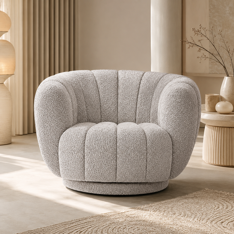 Modern Boucle Fabric Swivel Accent Chair 360 Degree Rotate Oversized Single Sofa Comfortable Upholstered Living Room