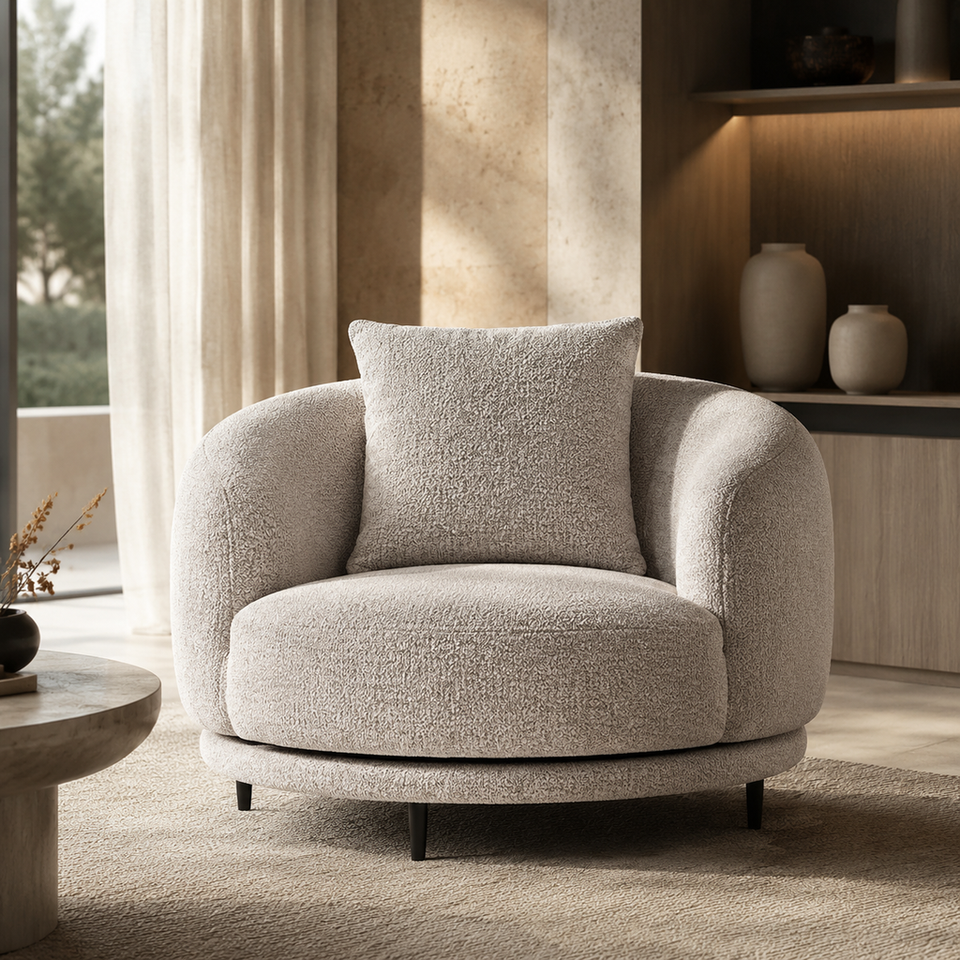 Modern Luxury Swivel Grey Fabric Accent Chair Living Room Comfortable Single Sofa