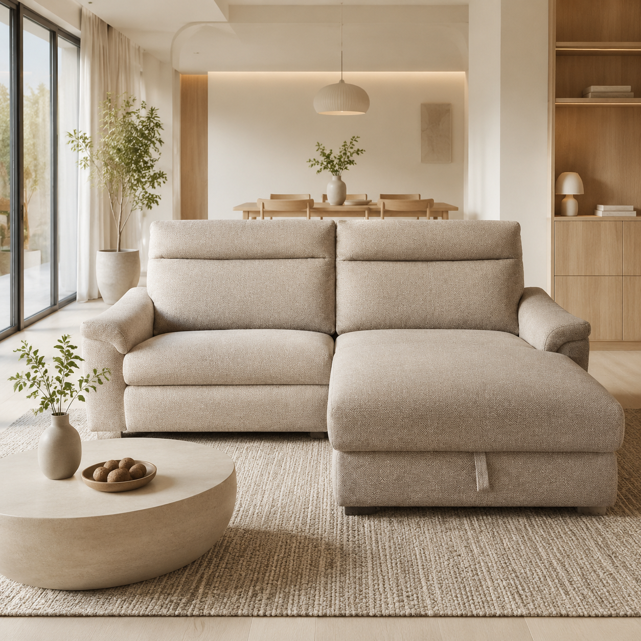 Modern Minimalist Single Accent Chair Textured Beige Fabric Upholstered Sofa Living Room Hotel Apartment Furniture