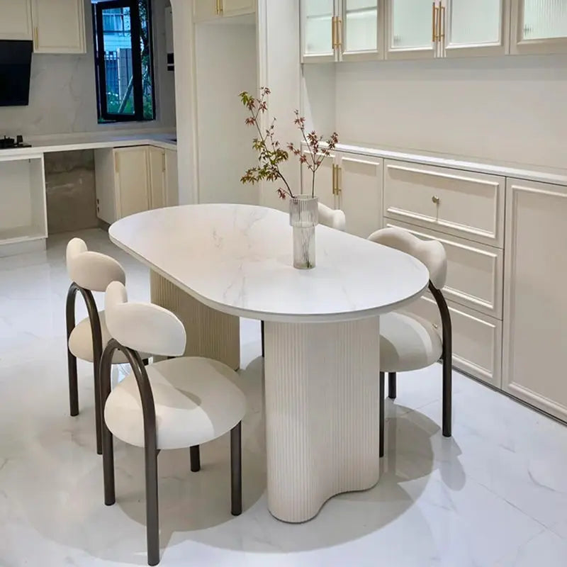 Contemporary Luxury Oval Dining Table & 4 Chairs Stone Top Modern Interior