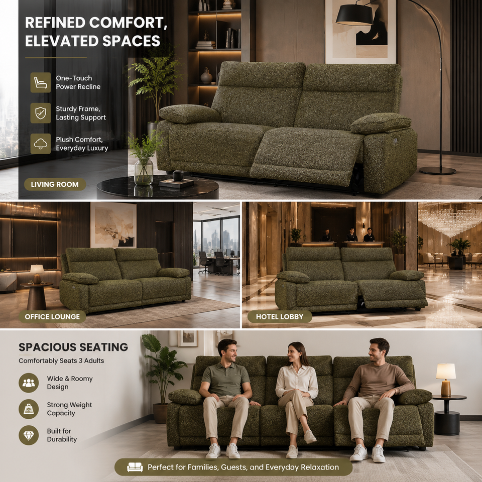 Minimalist Two Seater Fabric Sofa, Modern Recliner Couch with Comfortable Seating for Home and Hotel