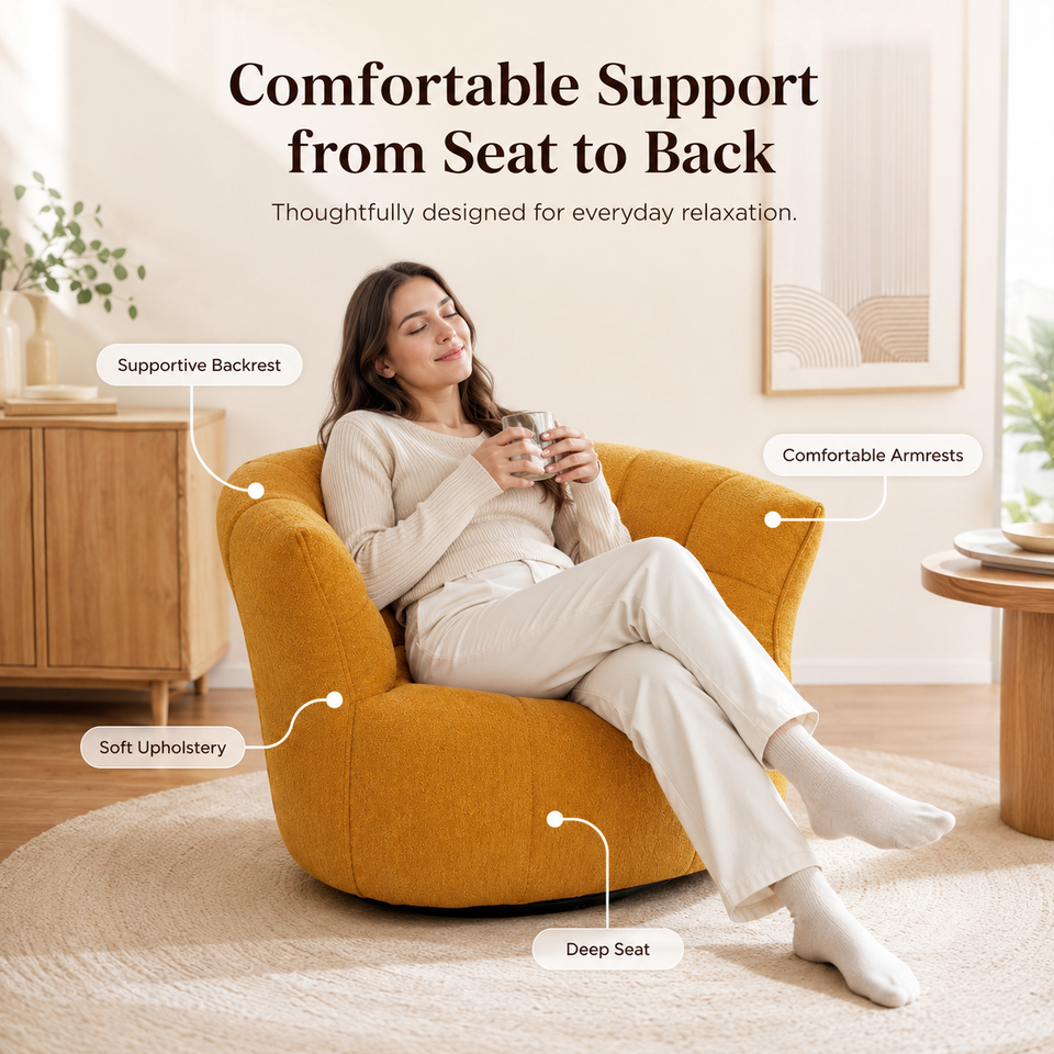 Modern Fabric Armchair Yellow Tufted Accent Chair Single Sofa Chair for Living Room Hotel Bedroom