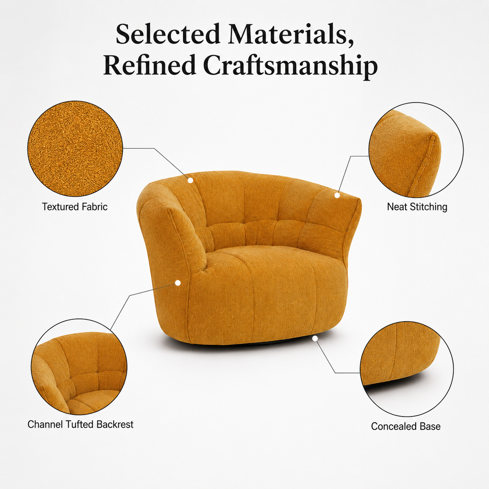 Modern Fabric Armchair Yellow Tufted Accent Chair Single Sofa Chair for Living Room Hotel Bedroom
