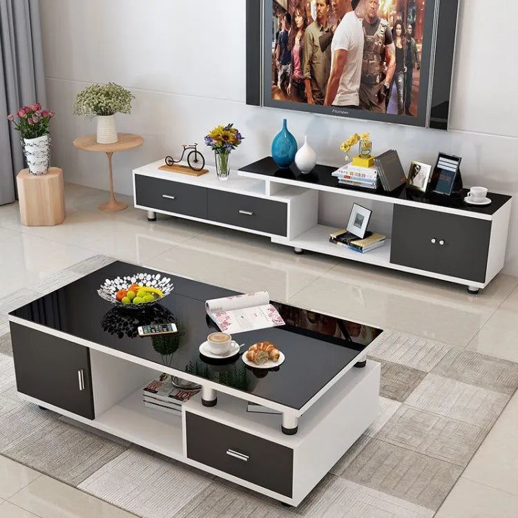 High Gloss Black White Living Room Furniture Set TV Console Coffee Table