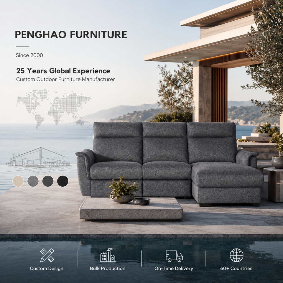Manufacturer Custom Grey Chenille Square Shaped Reclining Sectional Sofa Storage Chaise LED Light Modern Hotel Living Room