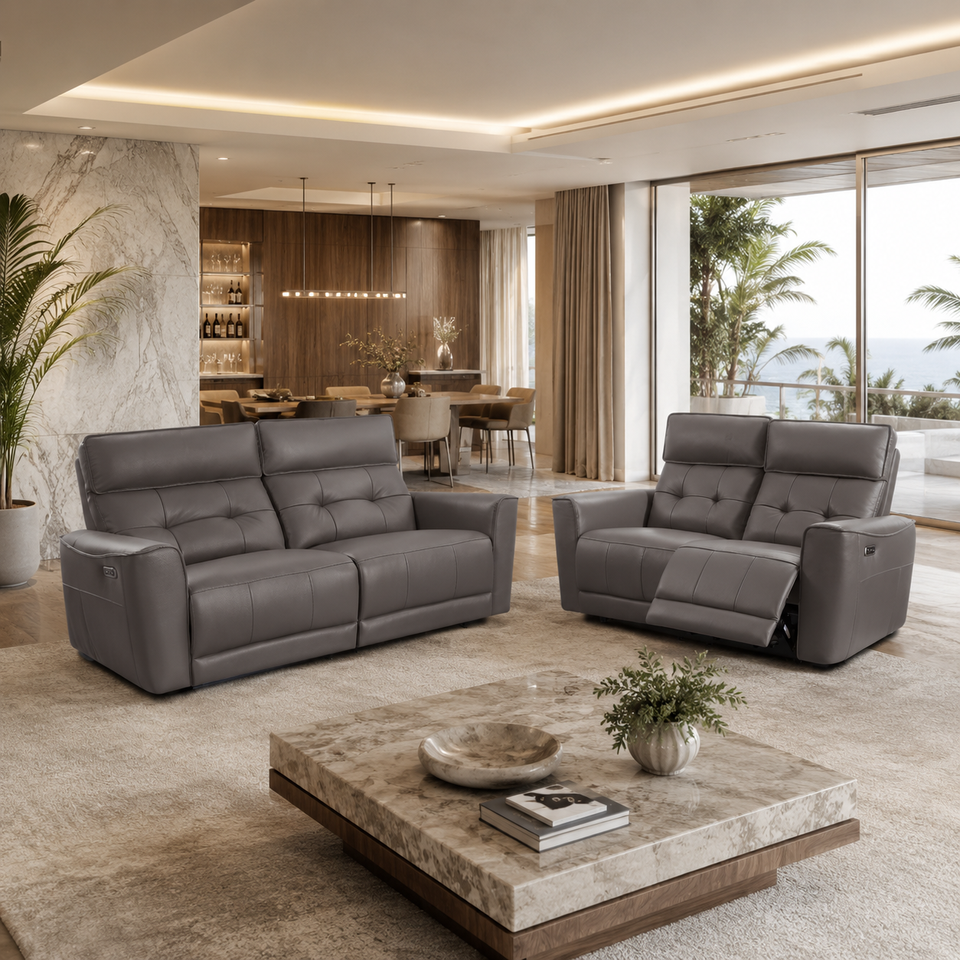 Custom Modern Leather Power Recliner Chair – Single Tufted LED Reclining Armchair | Whole-House Custom Furniture Manufacturer