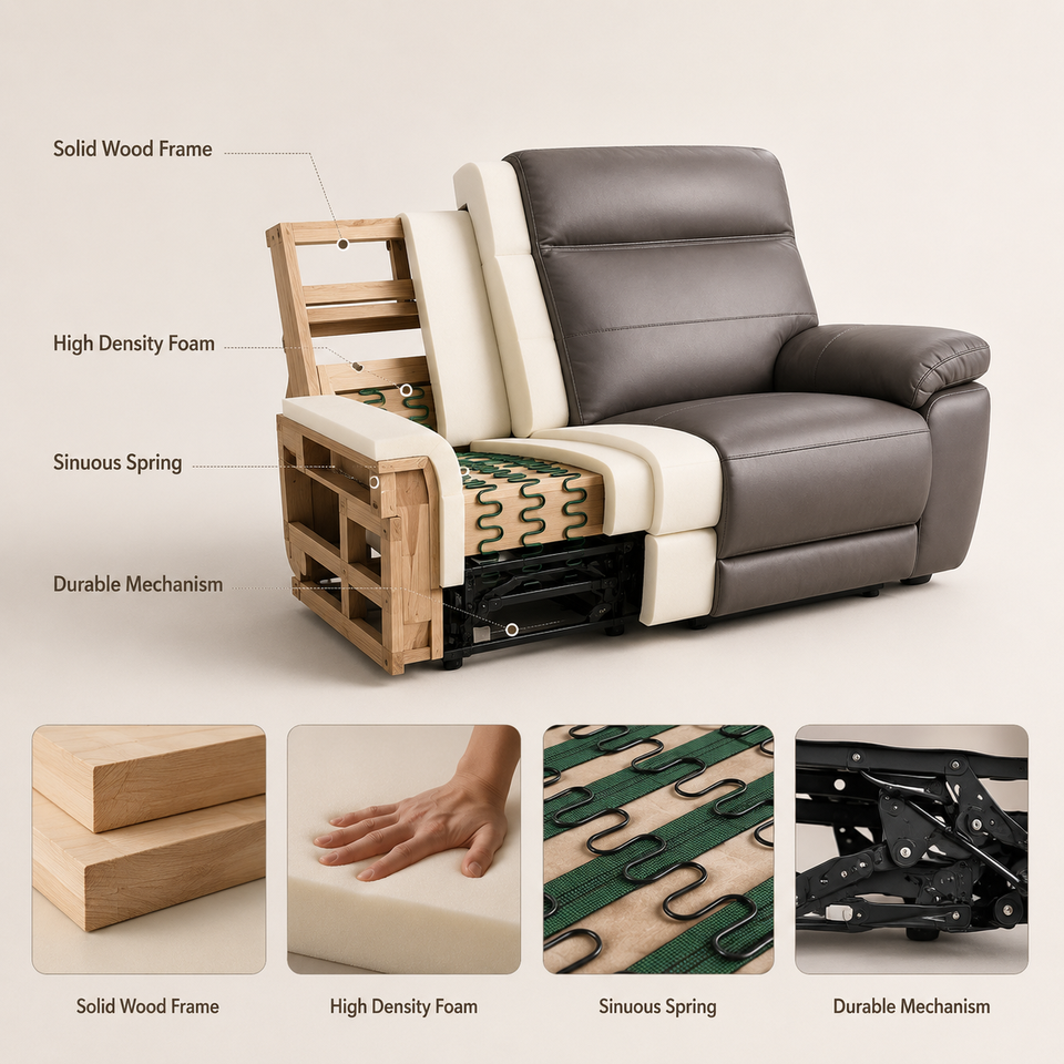 Modern Square Leather Recliner Sofa 2 Seater with Sponge Filling for Apartment & Hotel Use Luxury Comfortable Home Furniture