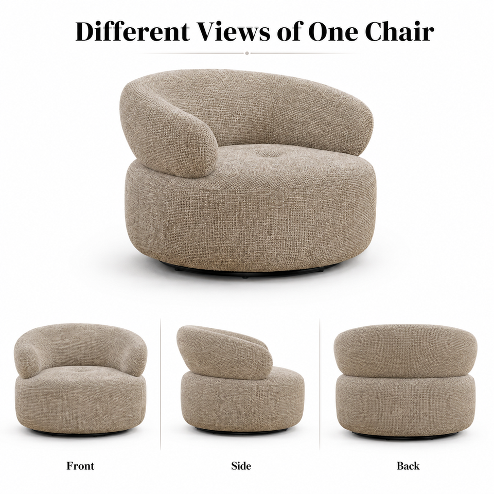 Modern Beige Fabric Lounge Chair Round Barrel Accent Sofa Chair for Living Room Hotel Bedroom