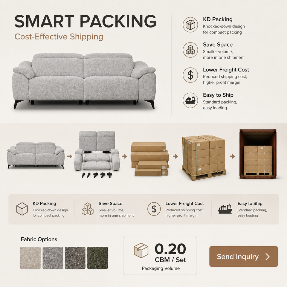Modern Comfortable Two Seat Recliner Chair Light Grey Textured Tweed Tufted Fabric Sofa Armchair Living Room Home Furniture