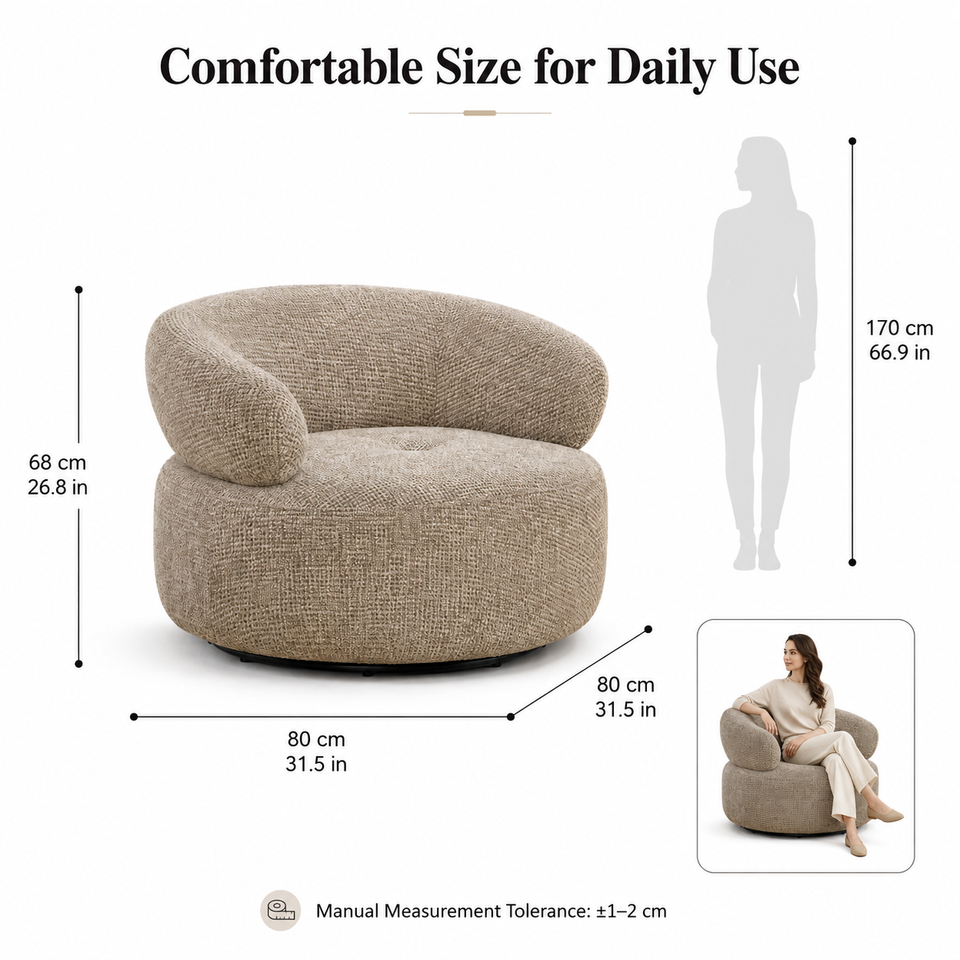 Modern Beige Fabric Lounge Chair Round Barrel Accent Sofa Chair for Living Room Hotel Bedroom