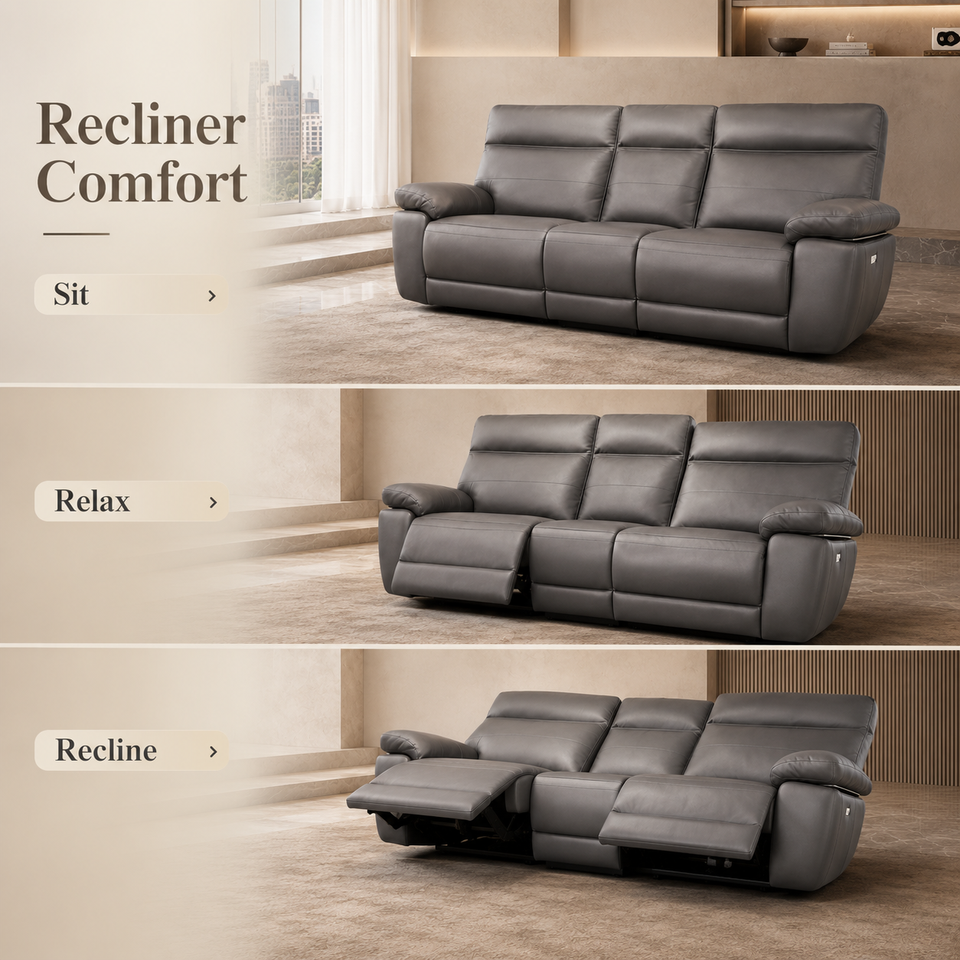 Modern Square Leather Recliner Sofa 2 Seater with Sponge Filling for Apartment & Hotel Use Luxury Comfortable Home Furniture