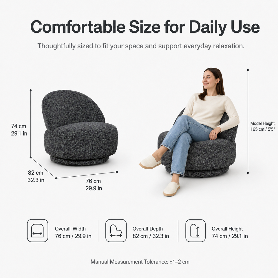 Modern Fabric Swivel Armchair Single Lounge Chair with Backrest for Living Room Hotel