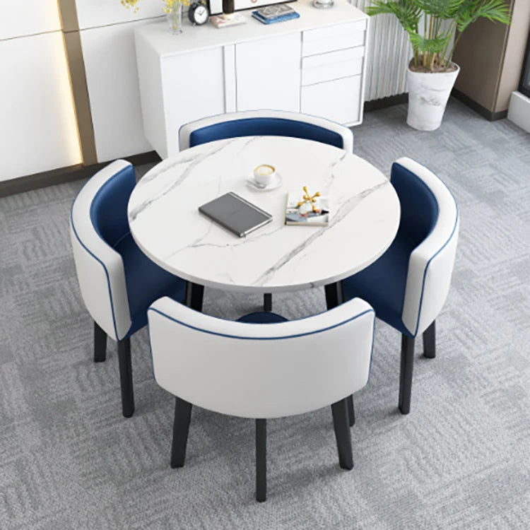 Premium Nordic Round Dining Table Set Marble Top 4 Seater Space Saving