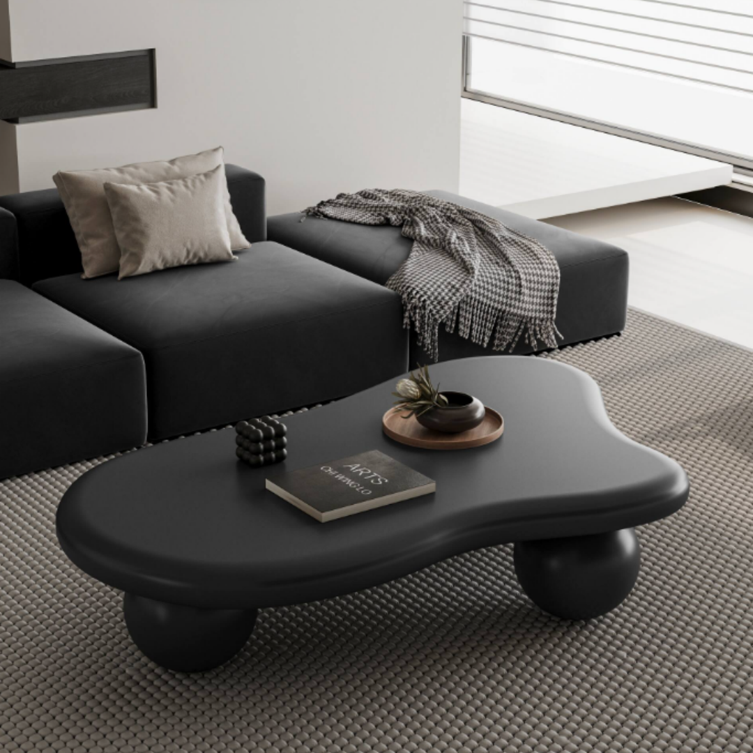 Nordic Minimalist Cream White Coffee Table | Ball Base Design | USA Stock - Fast Shipping