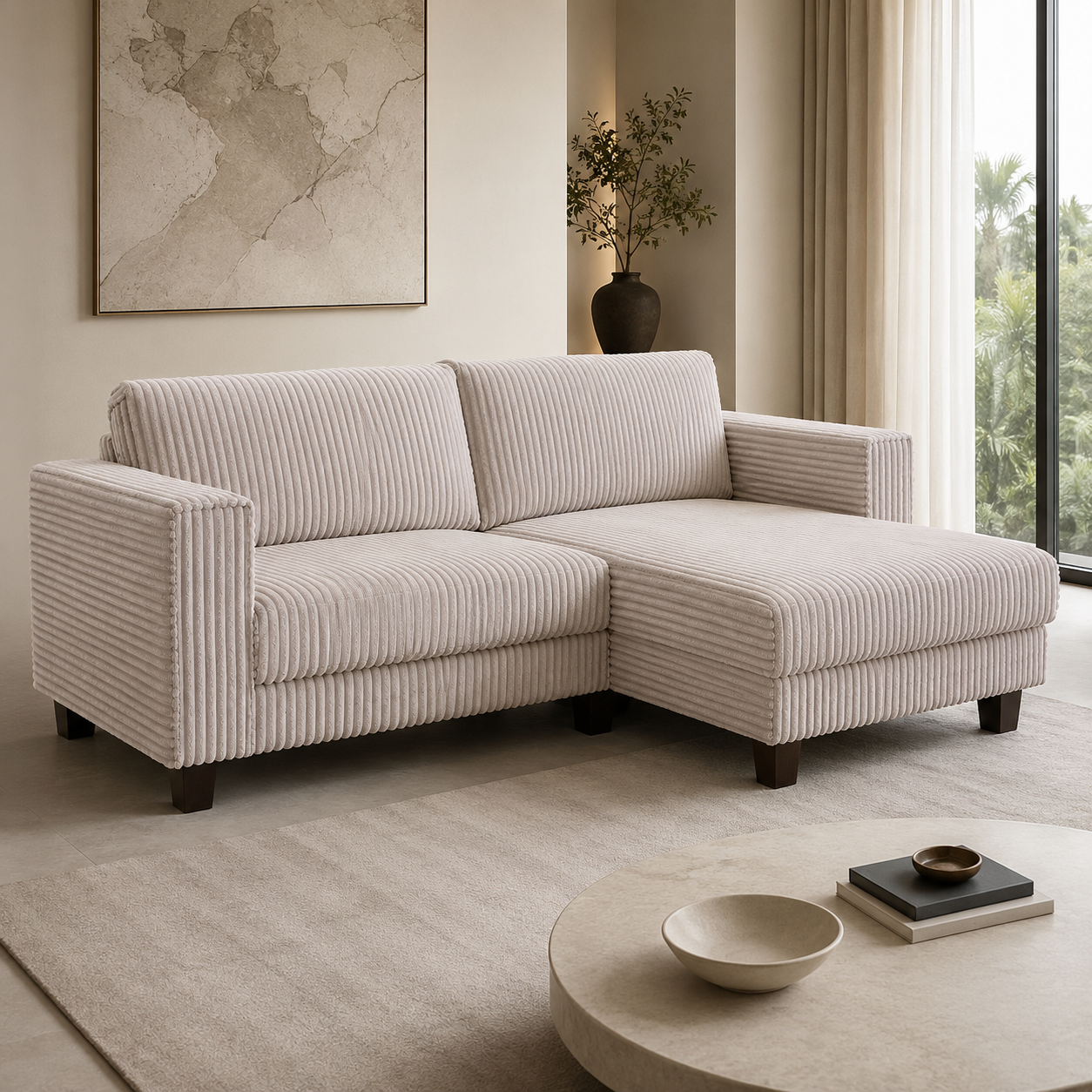 Modern Luxury L Shape Cream Fabric