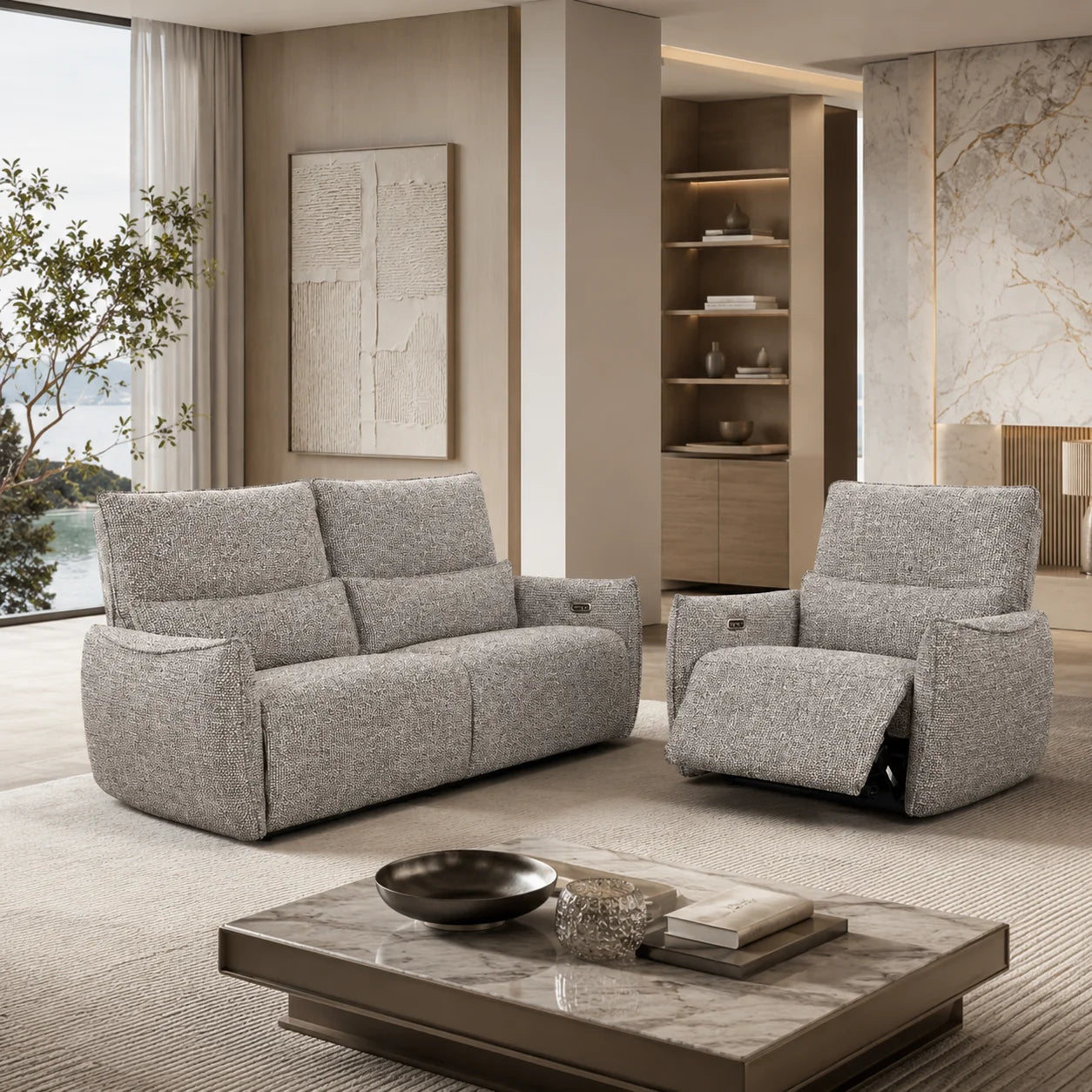 Modern Power Recliner Single Sofa Heathered
