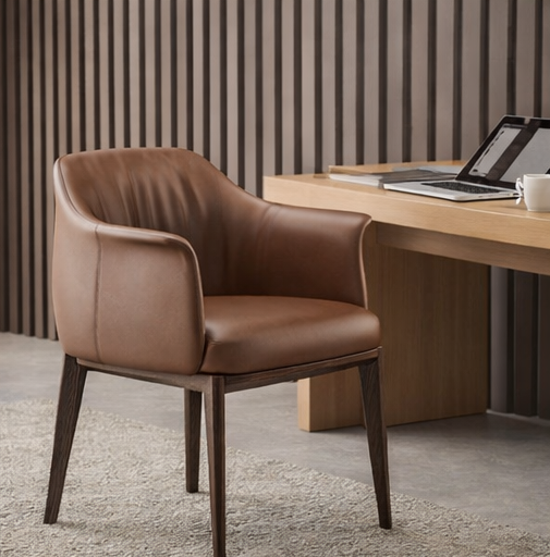 Wooden Dining Armchair with Leather Upholstery