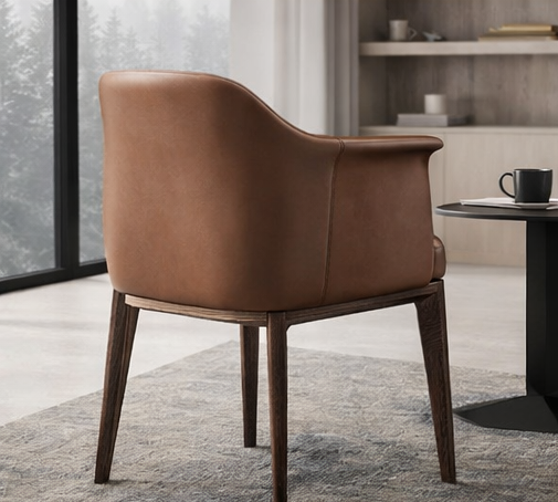 Wooden Dining Armchair with Leather Upholstery