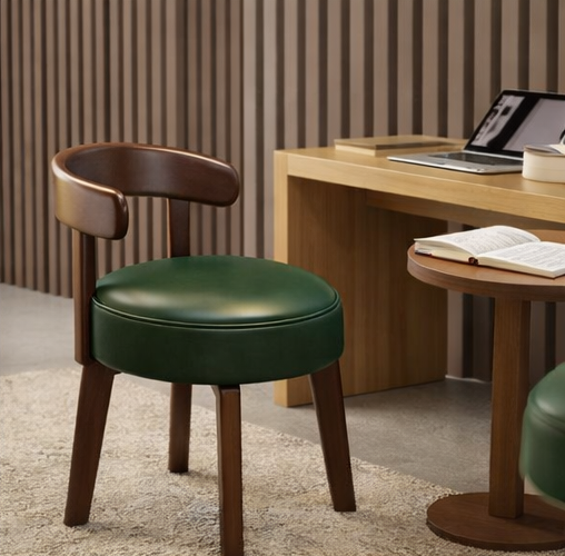Modern Upholstered Vanity Chair – Solid Wood Makeup Stool with Round Cushion Seat