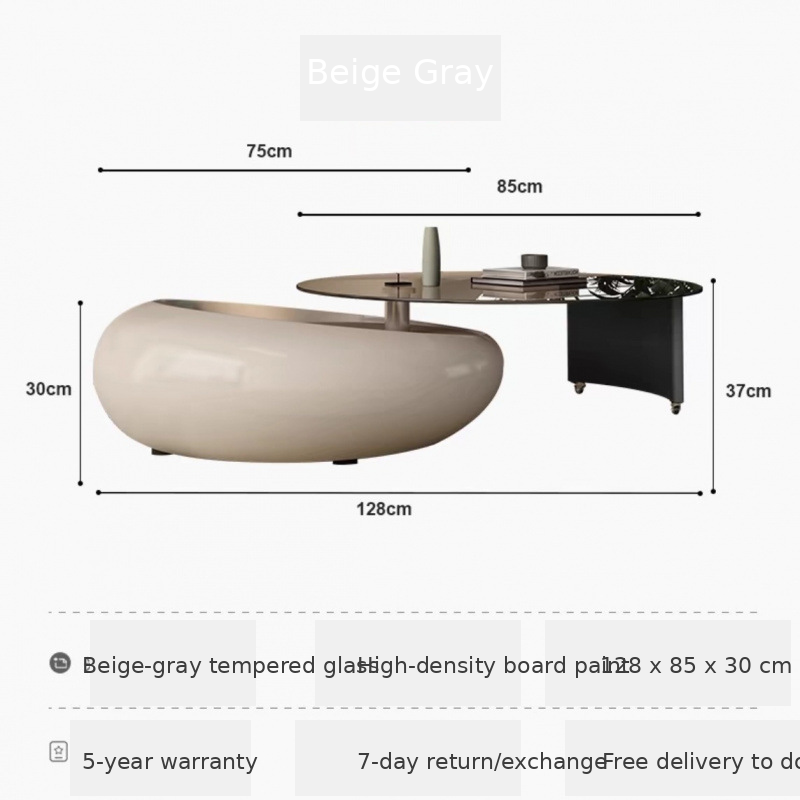 Nordic Cream Style Rotating Coffee Table – Artistic Round Glass Coffee Table