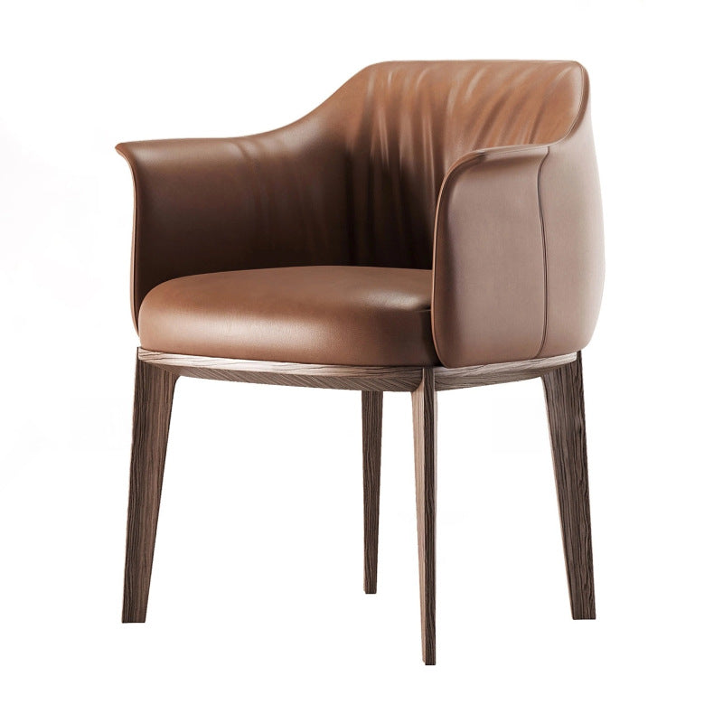 Wooden Dining Armchair with Leather Upholstery