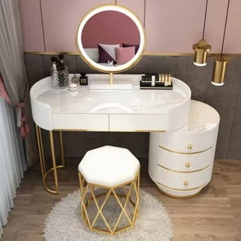 Nordic Luxury High-End Dressing Table Granite-Top Intelligent Makeup Station with Storage Cabinet and Extendable Design