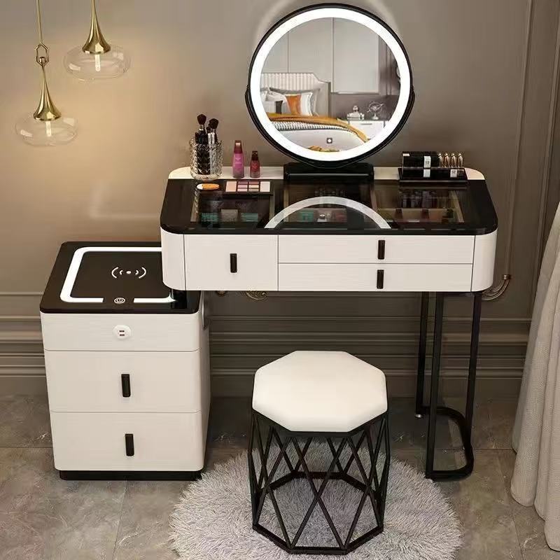 Modern Small-Sized Makeup Table Rechargeable Wooden Dressing Table Luxury Bedroom Living Room Vanity Table