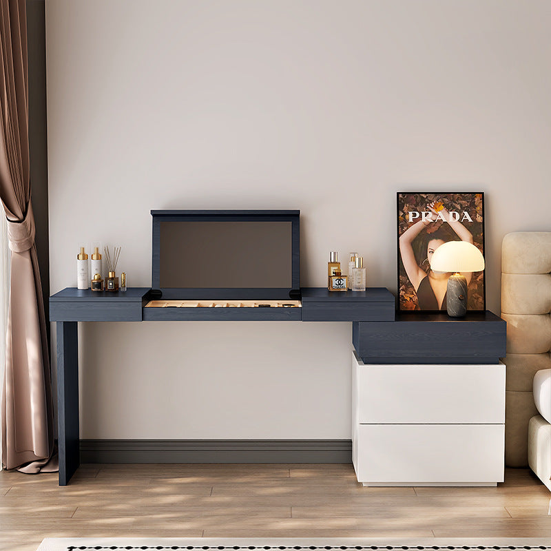 Medieval-Style Flip-Top Dressing Table Wooden Chest Modern Minimalist Bedroom Makeup Table with Hidden Mirror