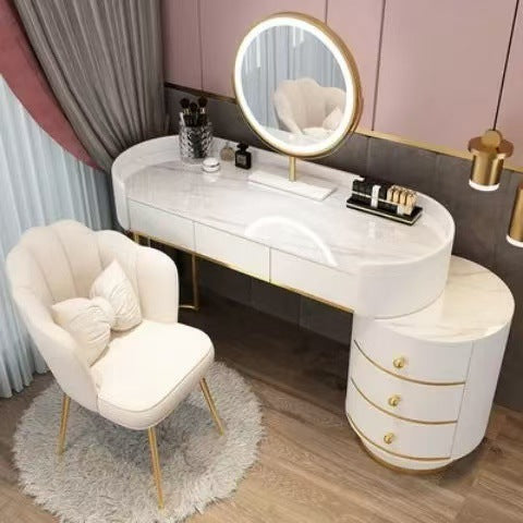 Nordic Luxury High-End Dressing Table Granite-Top Intelligent Makeup Station with Storage Cabinet and Extendable Design