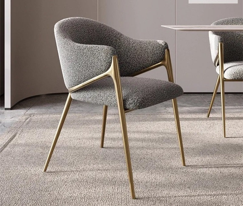 Nordic Italian Metal Luxury Dining Chair – High-End Fabric & Leather Backrest Chair